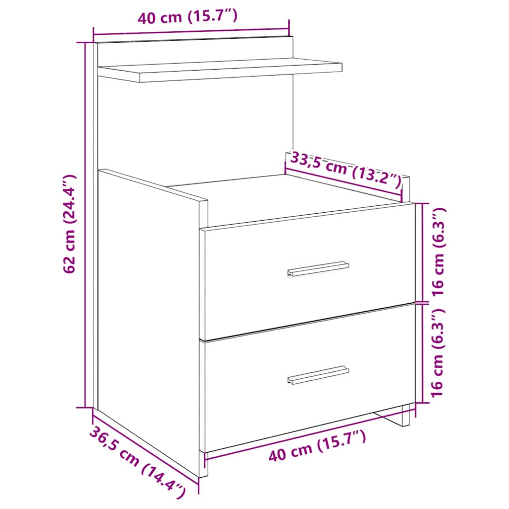 Mesa de cabeceira com 2 gavetas 40x36,5x62 cm branco