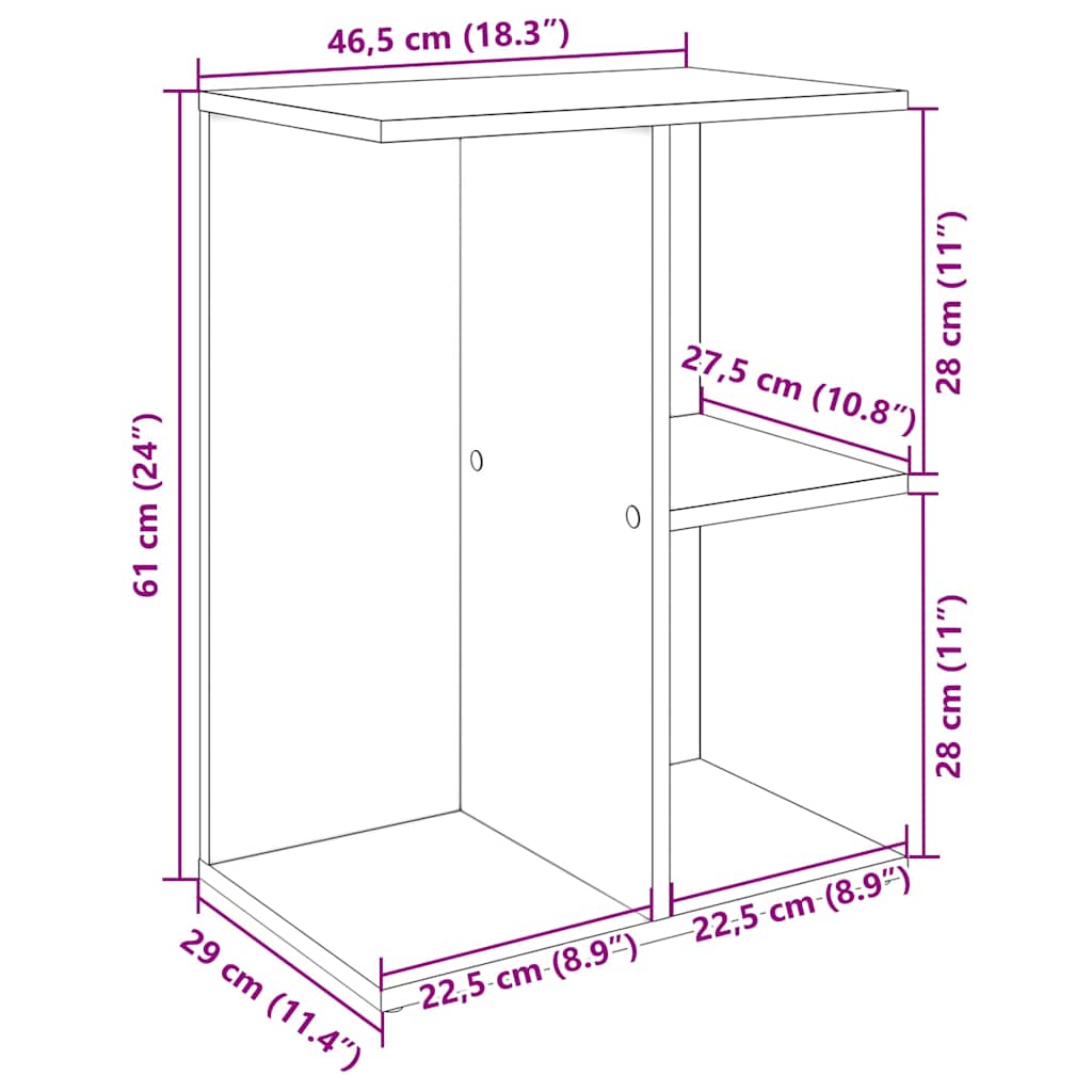 Mesa cabeceira 46,5x29x61cm derivados madeira carvalho castanho