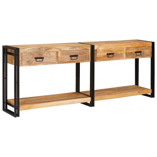 Aparador 2 pcs Castanho Madeira de mangueira áspera maciça