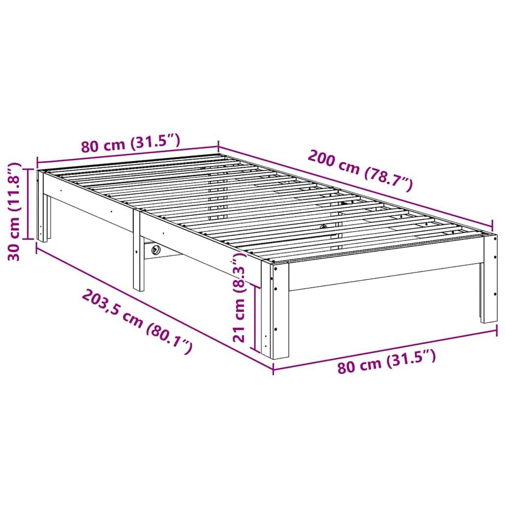 Cama sem colchão 80x200 cm pinho maciço castanho-mel