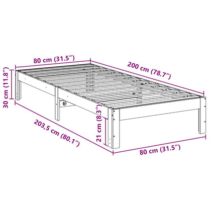 Cama sem colchão 80x200 cm pinho maciço castanho-mel