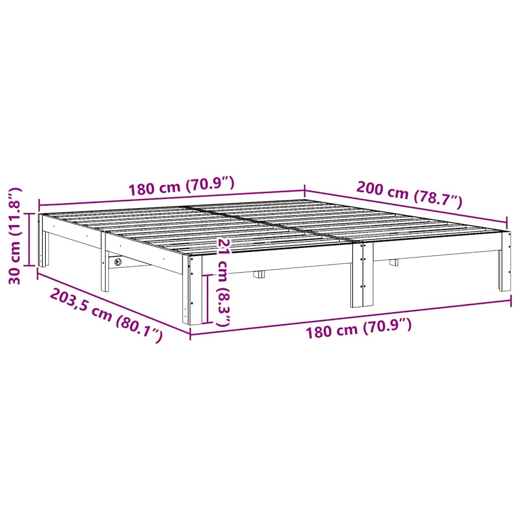 Cama sem colchão 180x200 cm madeira de pinho maciça branco