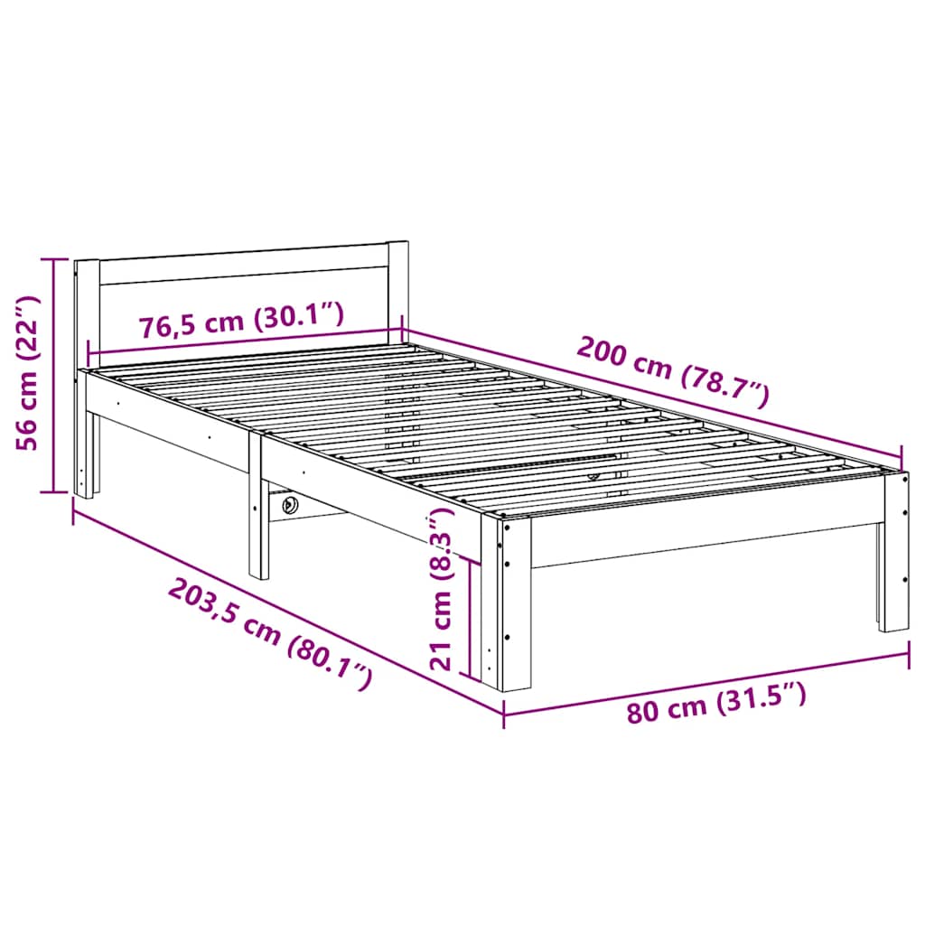 Cama sem colchão 80x200 cm pinho maciço castanho-mel