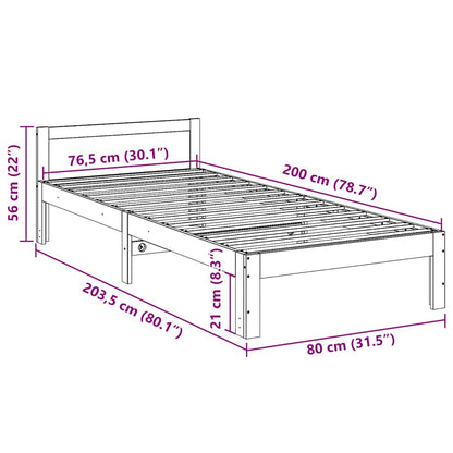 Cama sem colchão 80x200 cm pinho maciço castanho-mel