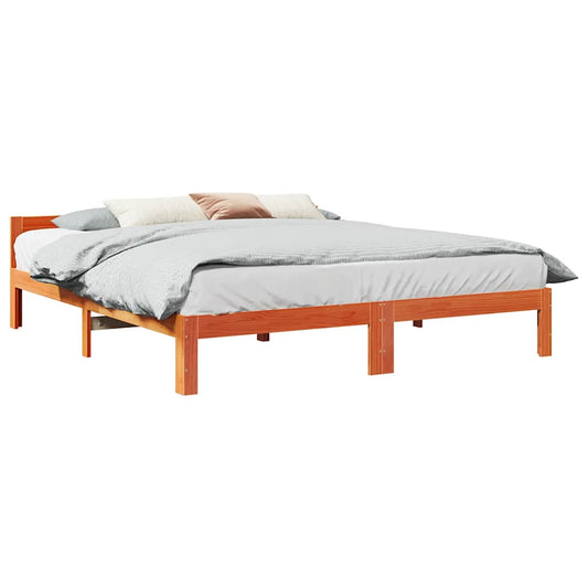 Cama sem colchão 160x200 cm madeira pinho maciço castanho-mel