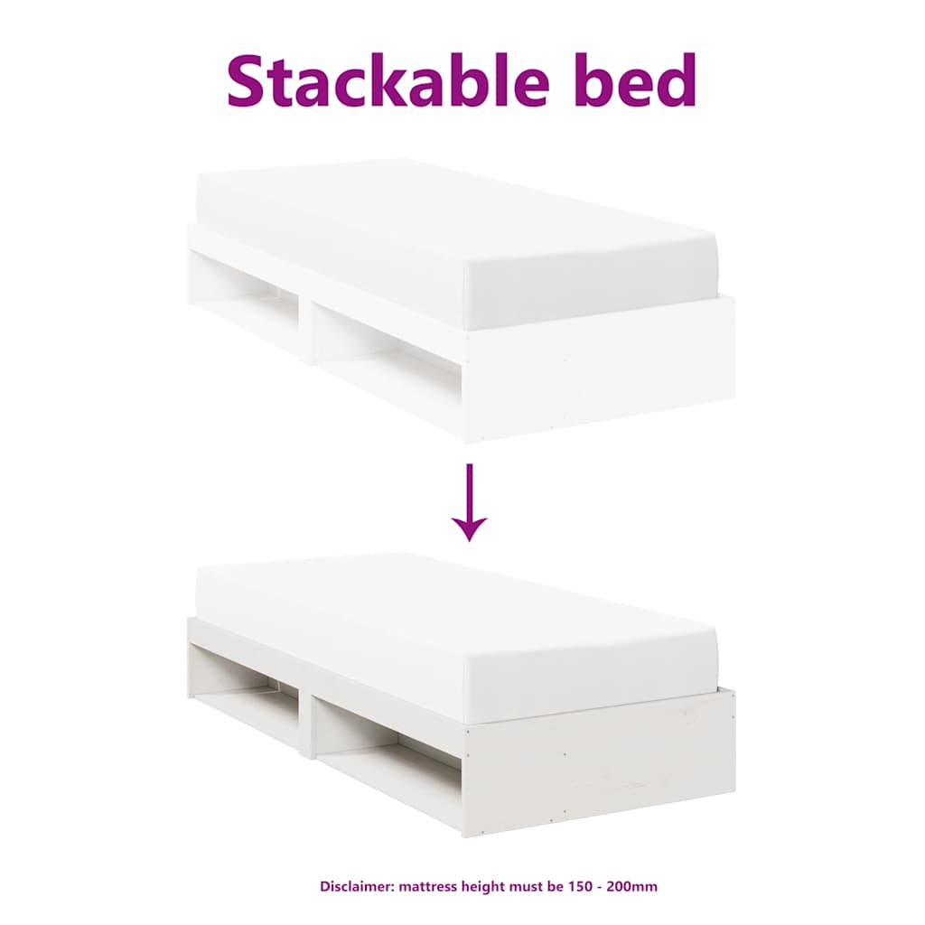 Cama dia sem colchão branco 100x200 cm pinho de madeira maciça