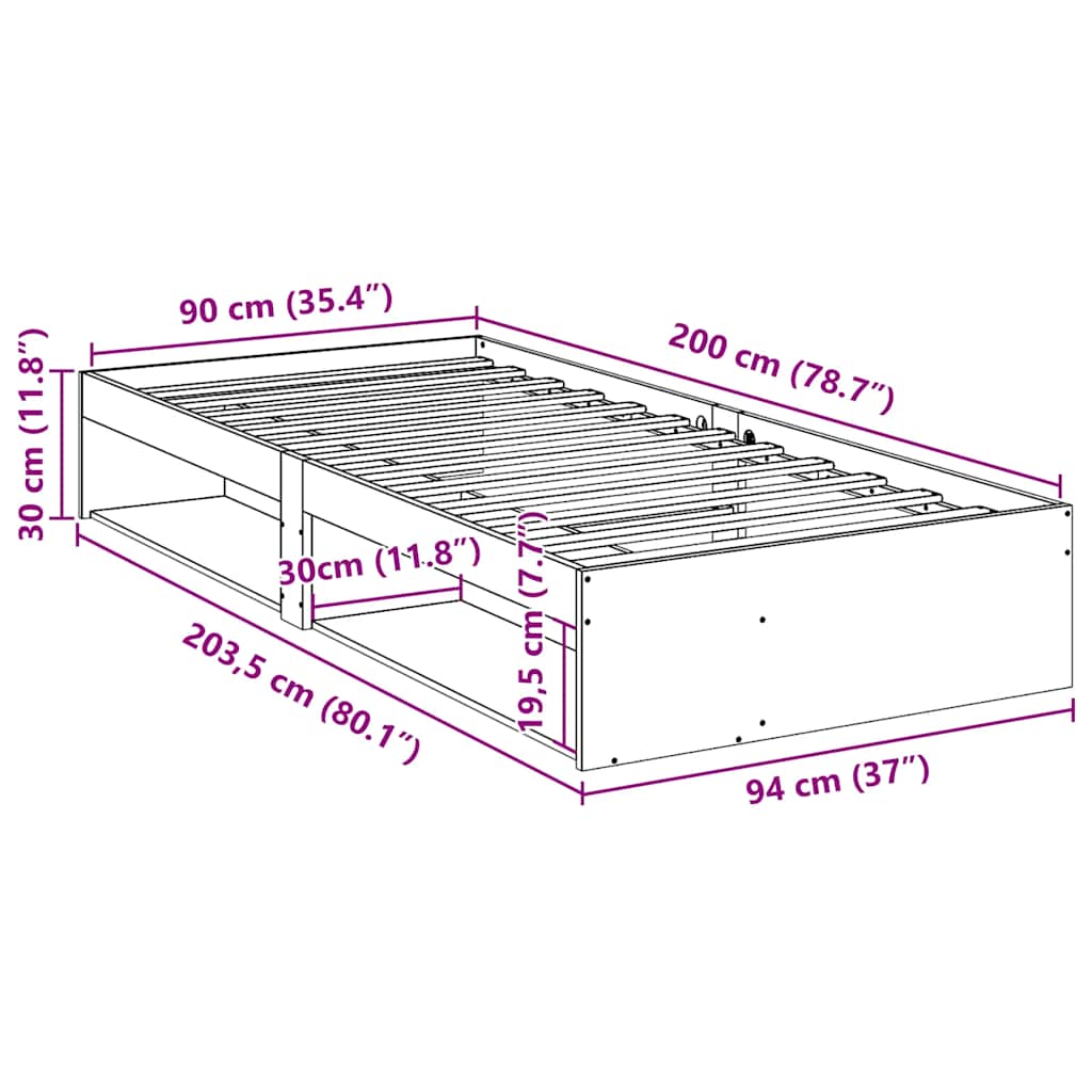 Sofá-cama sem colchão 90x200 cm madeira de pinho maciça branco
