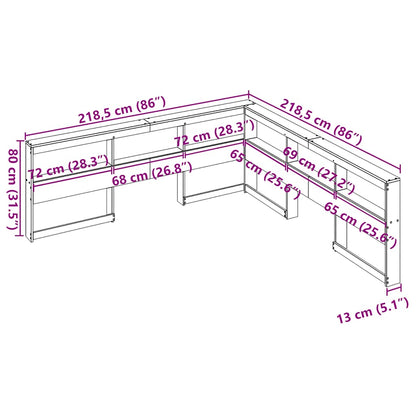 Estante cabeceira forma de L 200 cm pinho maciço castanho-mel