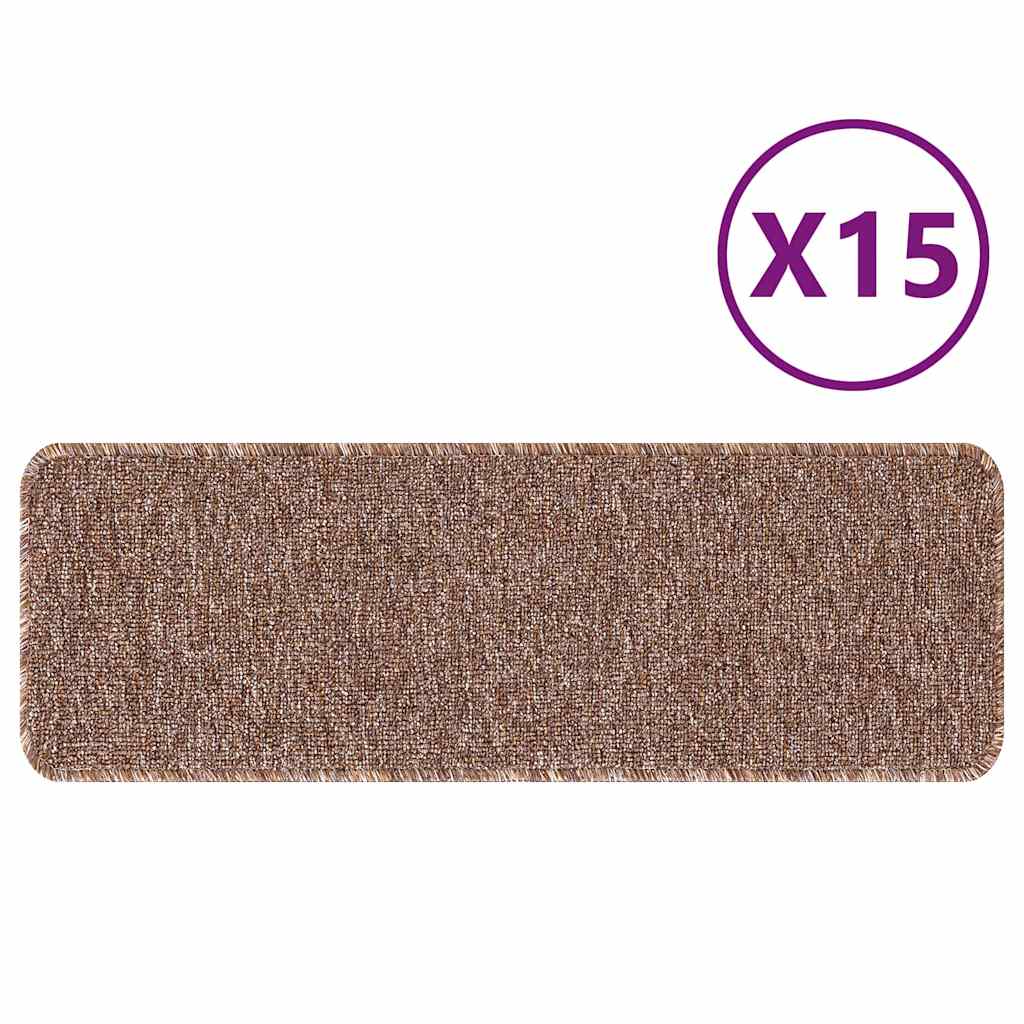 Tapetes Antiderrapantes para Escadas 15 pcs Castanho 60 x 25 cm