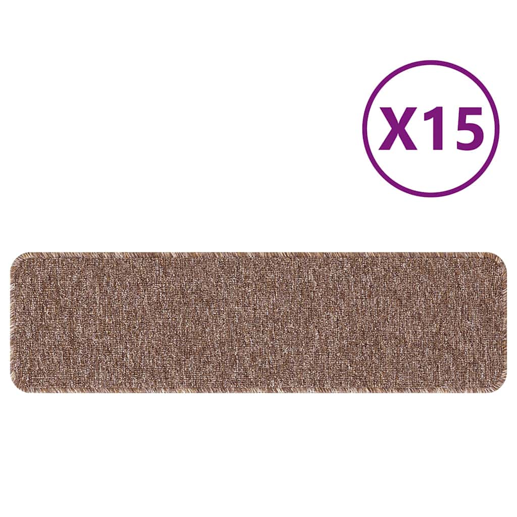 Tapetes Antiderrapantes para Escadas 15 pcs Castanho 75 x 20 cm