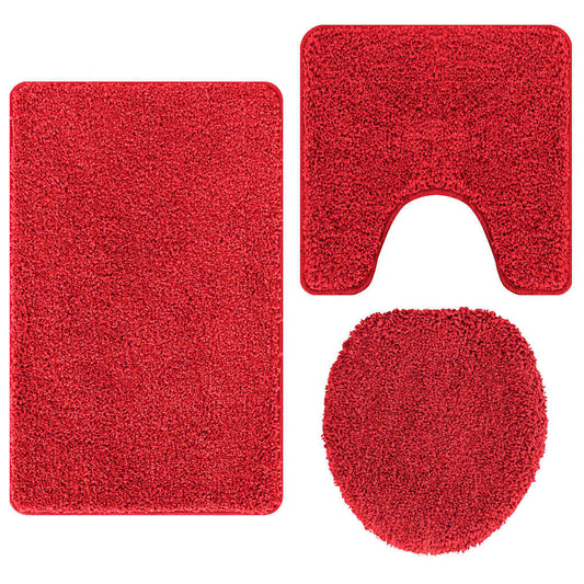 Conjunto de Tapetes de Banho Antiderrapantes 3 pcs Vermelho