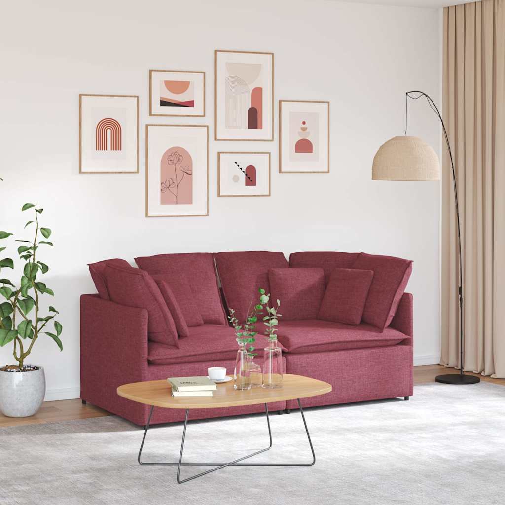 Sofá modular com almofadas tecido vermelho tinto