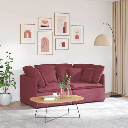 Sofá modular com almofadas tecido vermelho tinto