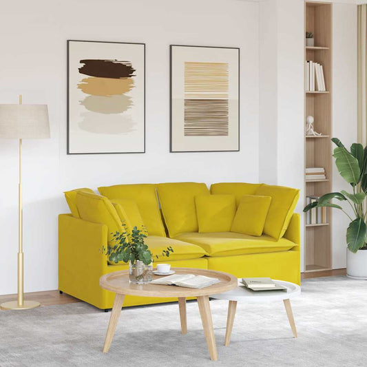 Sofá modular com almofadas veludo amarelo