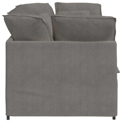 Sofá modular com almofadas tecido corduroy cinzento-claro