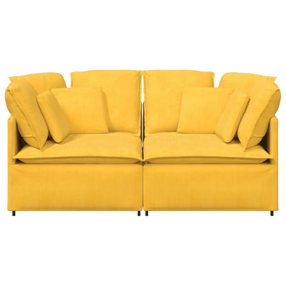 Sofá modular com almofadas tecido corduroy amarelo-claro