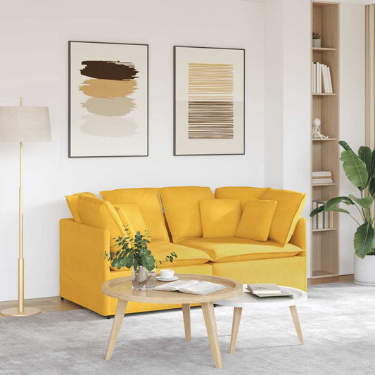 Sofá modular com almofadas tecido corduroy amarelo-claro