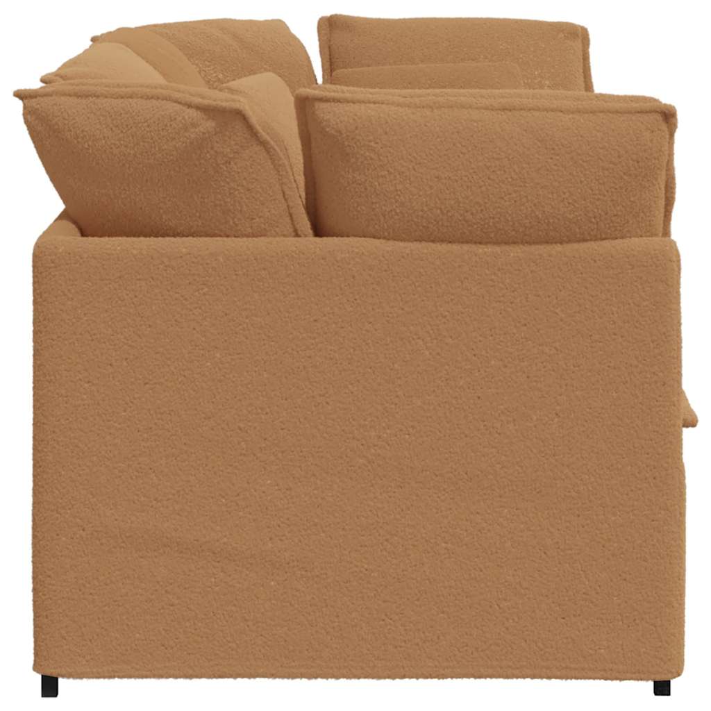 Sofá modular com almofadas tecido tipo lã encaracolado bege