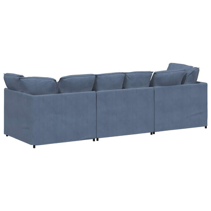 Sofá modular com almofadas tecido corduroy azul