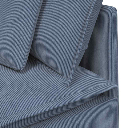 Sofá modular com almofadas tecido corduroy azul