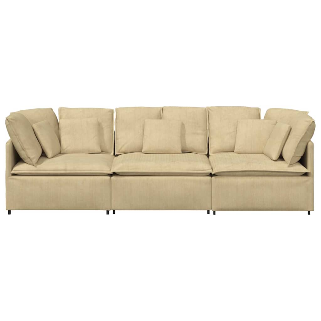 Sofá modular com almofadas tecido corduroy verde cinzento