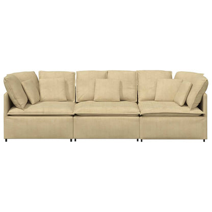 Sofá modular com almofadas tecido corduroy verde cinzento