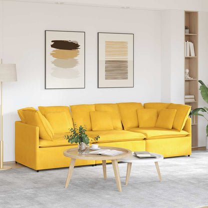 Sofá modular com almofadas tecido corduroy amarelo-claro