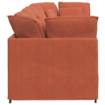 Sofá modular com almofadas tecido corduroy laranja vermelho