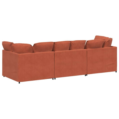 Sofá modular com almofadas tecido corduroy laranja vermelho