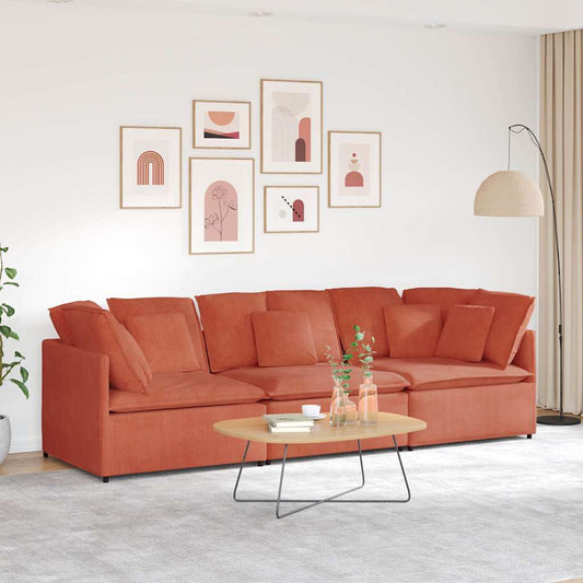 Sofá modular com almofadas tecido corduroy laranja vermelho