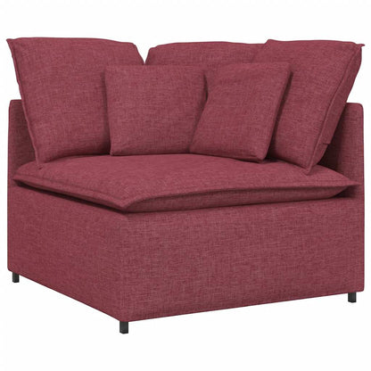 Sofá modular com pufes e almofadas tecido vermelho tinto
