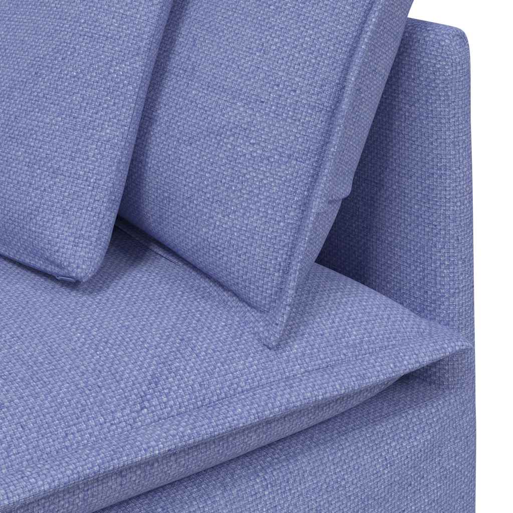 Sofá modular com pufes e almofadas tecido azul ganga