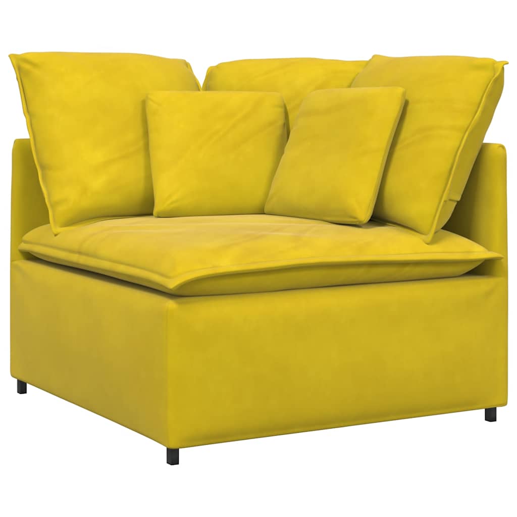 Sofá modular com pufes e almofadas veludo amarelo