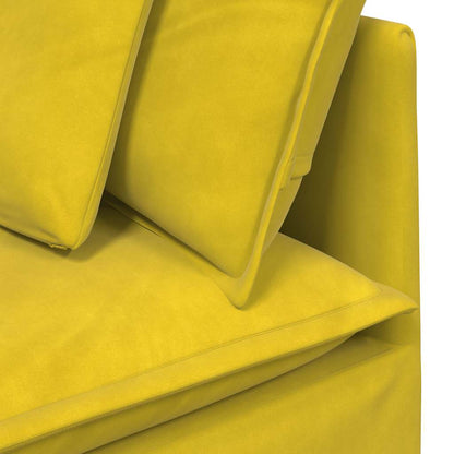 Sofá modular com pufes e almofadas veludo amarelo