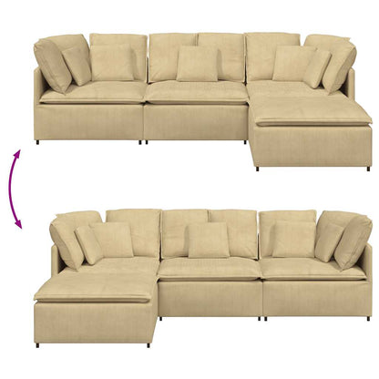 Sofá modular com pufes e almofadas tecido corduroy