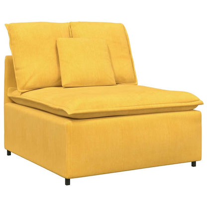 Sofá modular c/ pufes almofadas tecido corduroy amarelo-claro