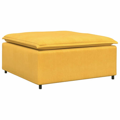 Sofá modular c/ pufes almofadas tecido corduroy amarelo-claro