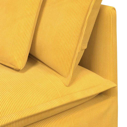 Sofá modular c/ pufes almofadas tecido corduroy amarelo-claro