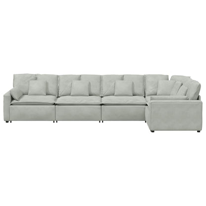 Sofá modular com almofadas veludo cinzento-claro