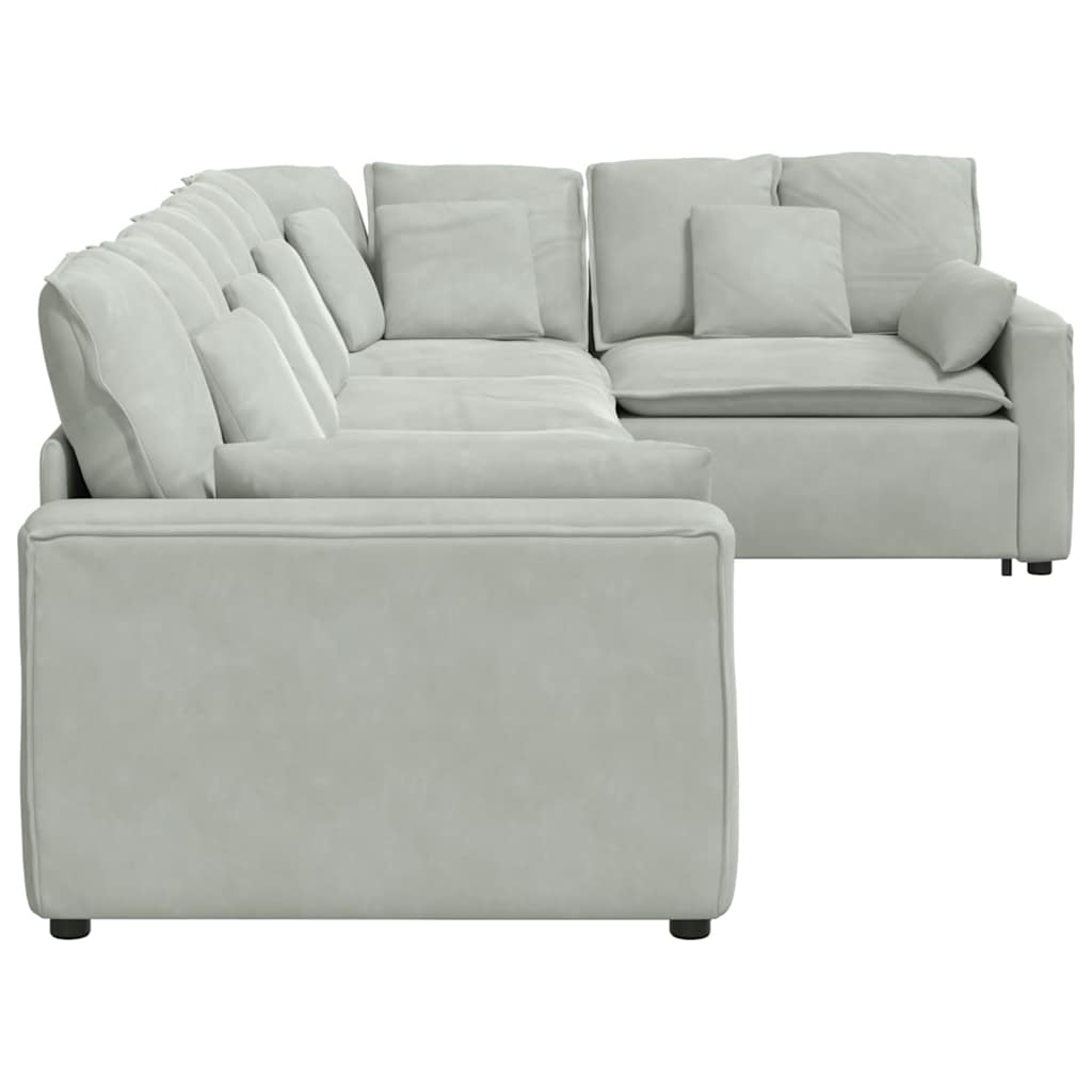 Sofá modular com almofadas veludo cinzento-claro