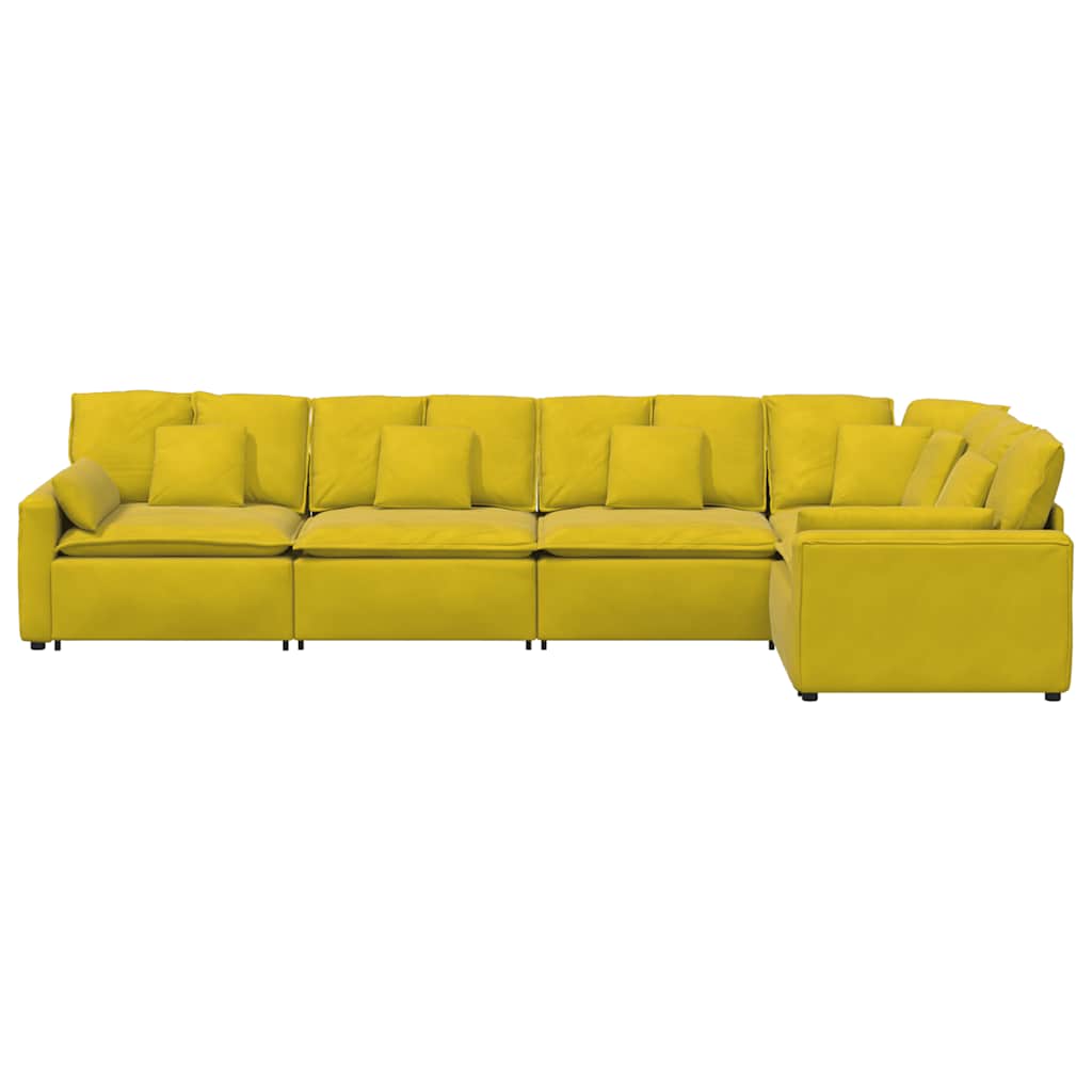 Sofá modular com almofadas veludo amarelo