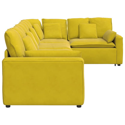 Sofá modular com almofadas veludo amarelo