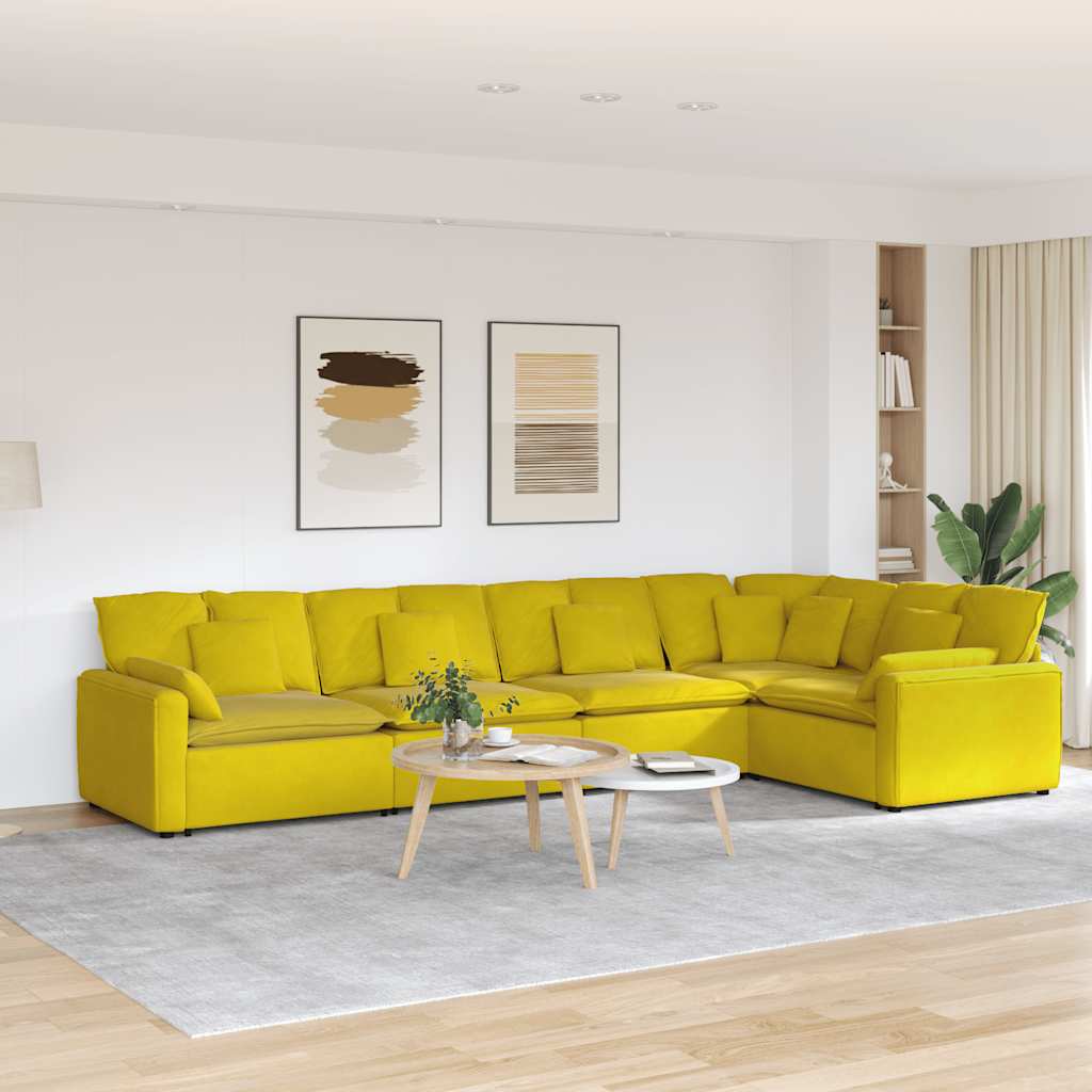 Sofá modular com almofadas veludo amarelo
