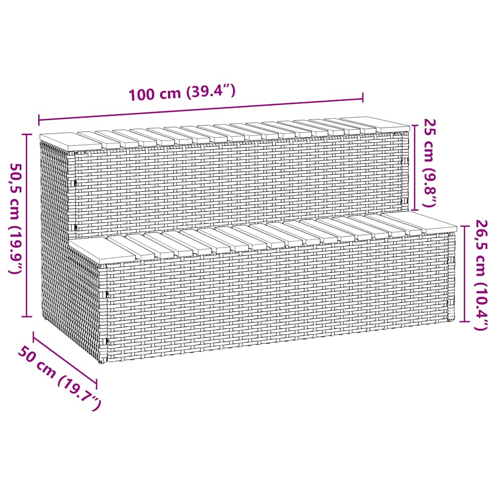 Degrau p/ hidromassagem 100x50x50,5 cm PE e acácia maciça bege