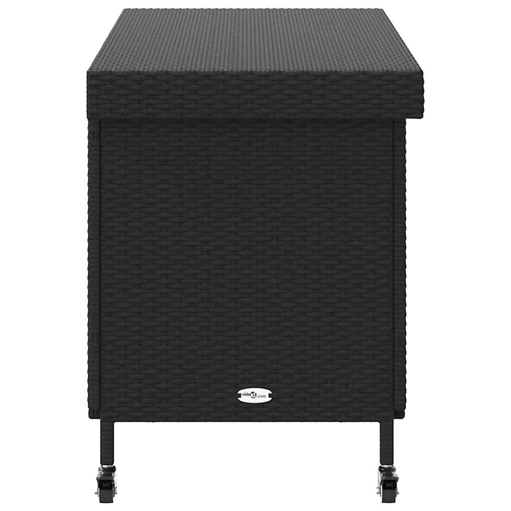 Caixa de arrumação jardim com rodas 110x55x73 cm vime PE preto