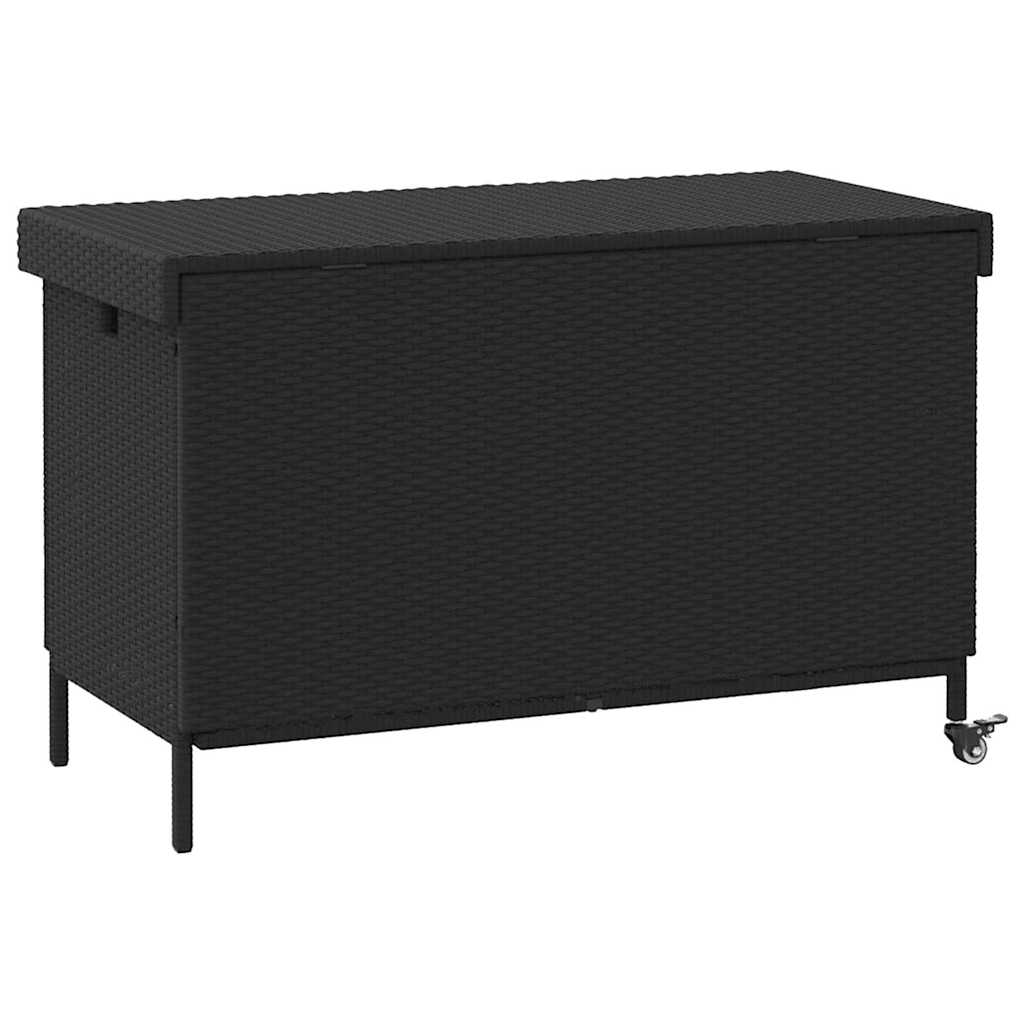 Caixa de arrumação jardim com rodas 110x55x73 cm vime PE preto