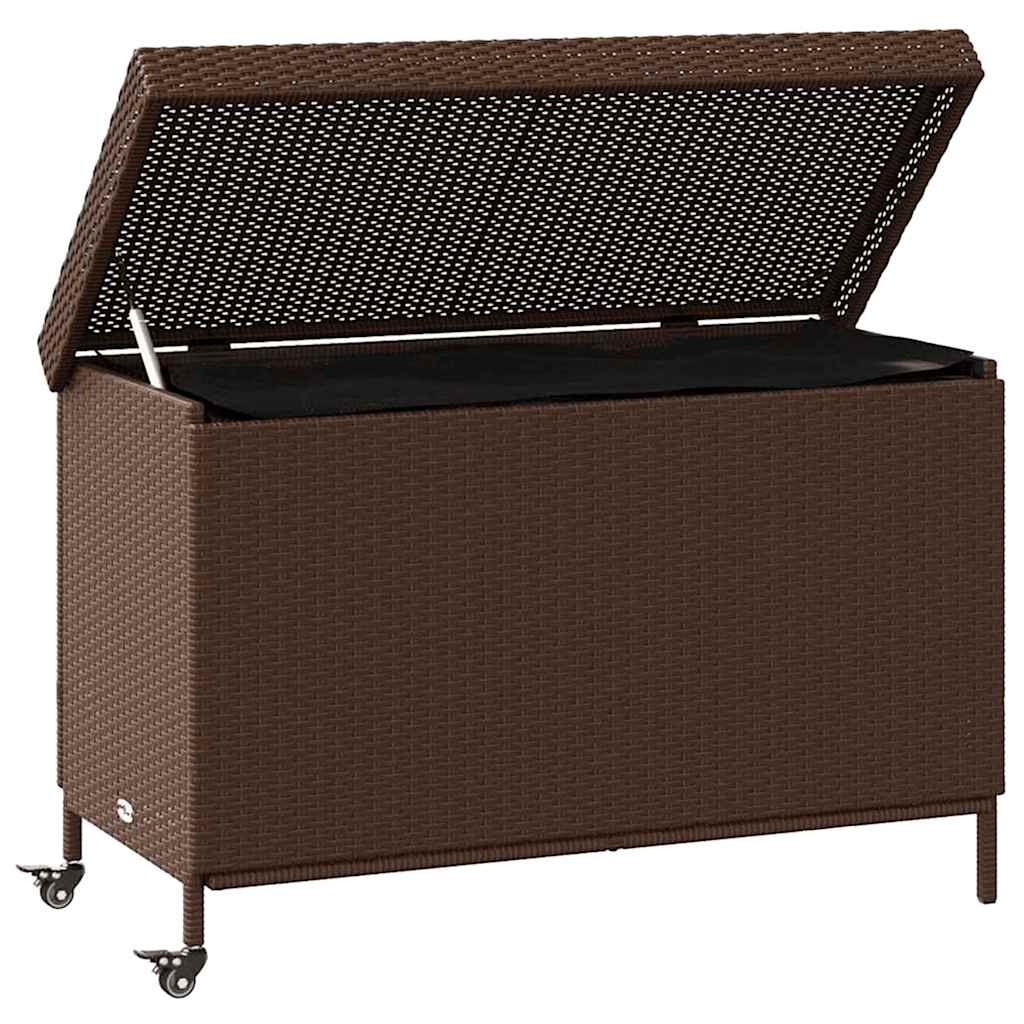 Caixa de arrumação com rodas 110x55x73 cm vime PE castanho