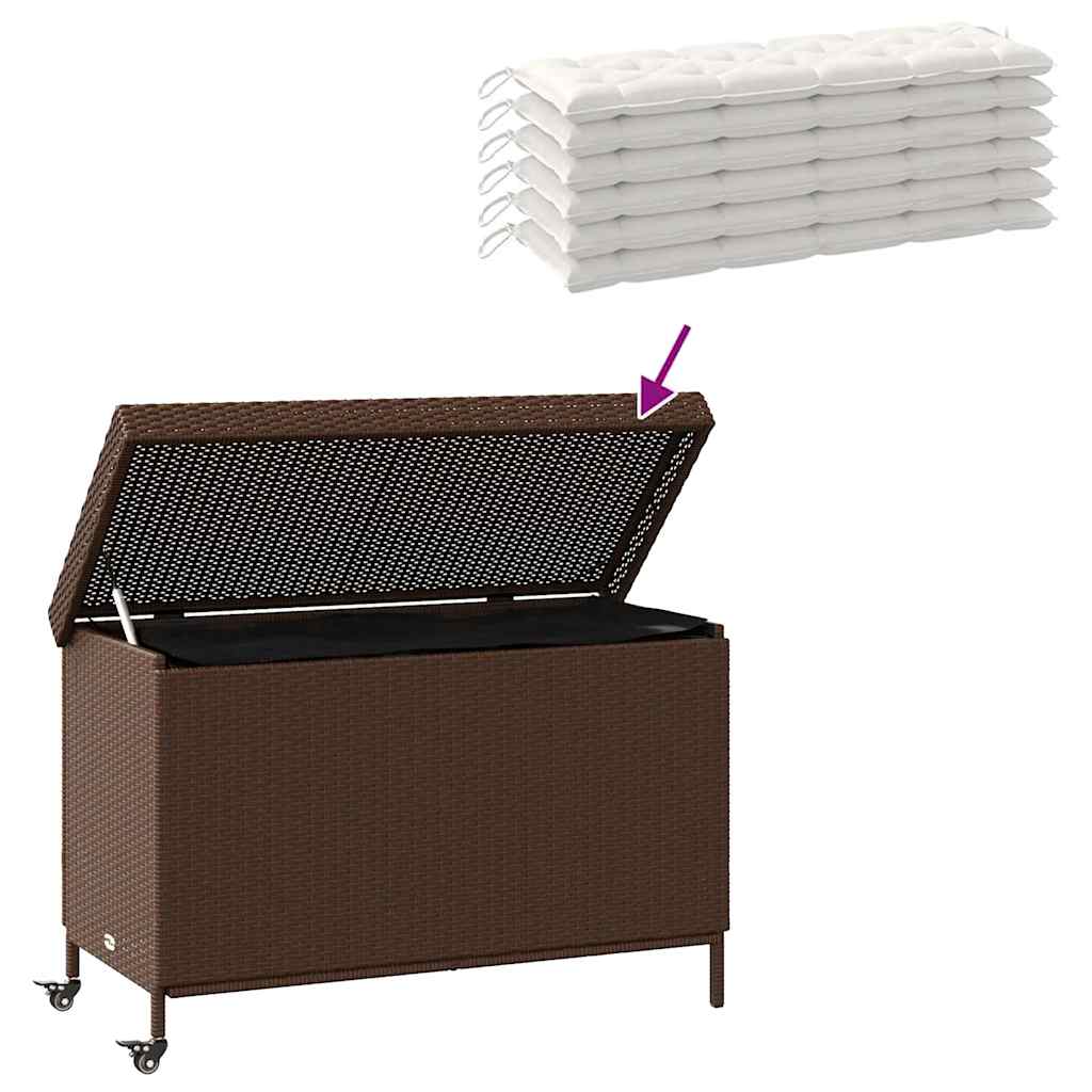 Caixa de arrumação com rodas 110x55x73 cm vime PE castanho