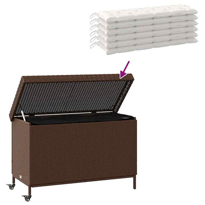 Caixa de arrumação com rodas 110x55x73 cm vime PE castanho