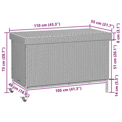 Caixa de arrumação com rodas 110x55x73 cm vime PE castanho